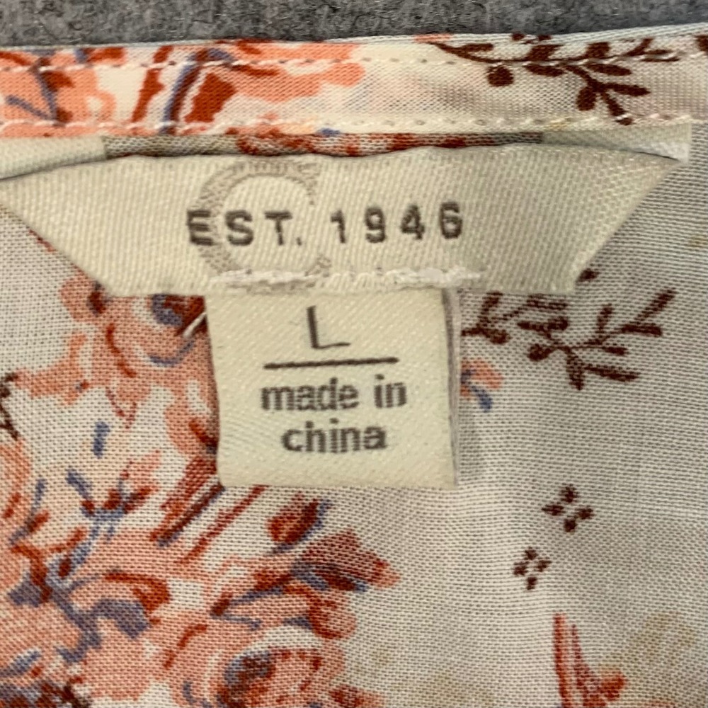 Est 1946 Womens Floral V-Neck Peplum Blouse Cream Pink 3/4 Sleeve Large - Picture 4 of 7